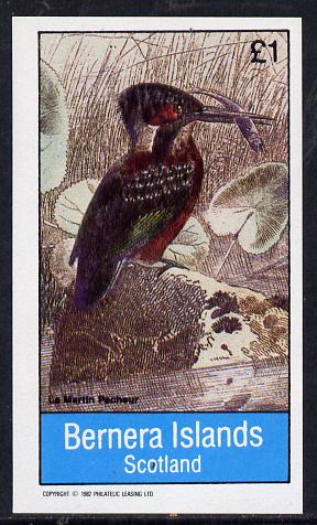 Bernera 1982 Birds #38 (Kingfisher) imperf souvenir sheet (£1 value) unmounted mint