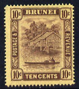 Brunei 1924-37 River Scene Script CA 10c purple on yellow mounted mint SG 73