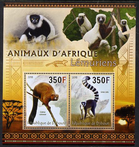 Djibouti 2013 Animals of Africa - Lemurs perf sheetlet containing 2 values unmounted mint