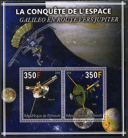 Djibouti 2013 Conquest of Space - Galileo on route to Jupiter perf sheetlet containing 2 values unmounted mint