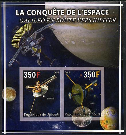 Djibouti 2013 Conquest of Space - Galileo on route to Jupiter imperf sheetlet containing 2 values unmounted mint