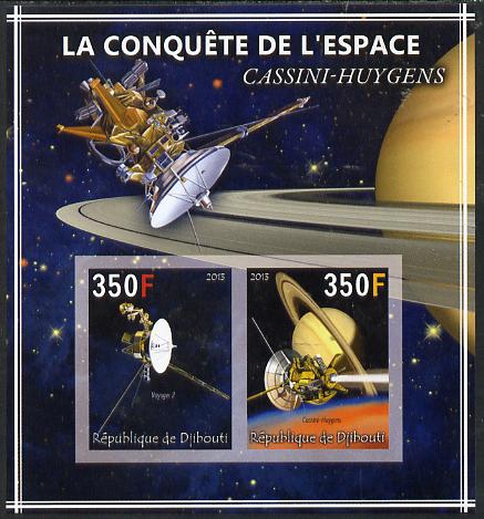 Djibouti 2013 Conquest of Space - Cassini-Huygens to Saturn imperf sheetlet containing 2 values unmounted mint