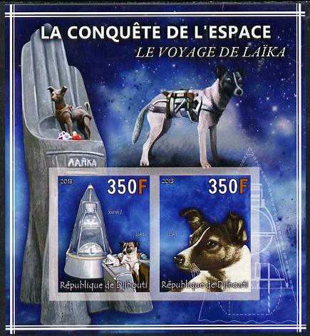 Djibouti 2013 Conquest of Space - Laika Space Dog imperf sheetlet containing 2 values unmounted mint