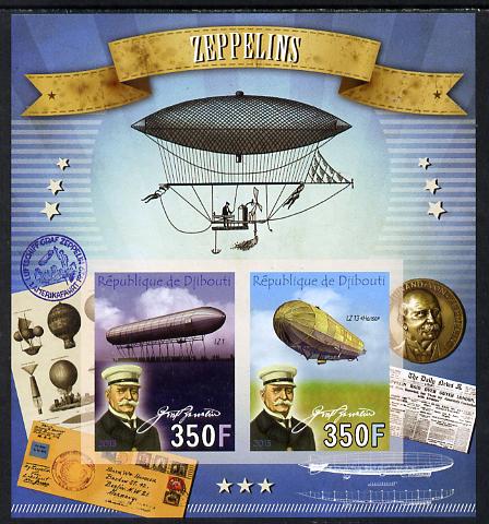 Djibouti 2013 Zeppelins imperf sheetlet containing two values unmounted mint