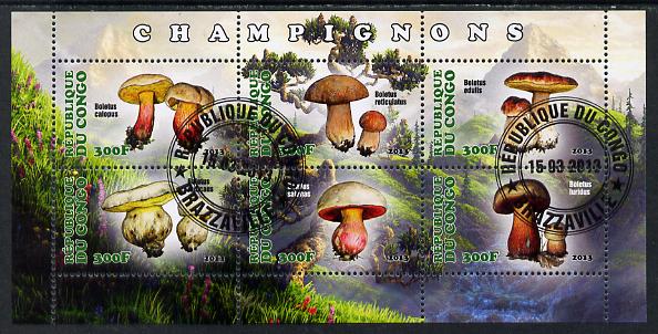 Congo 2013 Fungi #3 perf sheetlet containing six values fine cto used