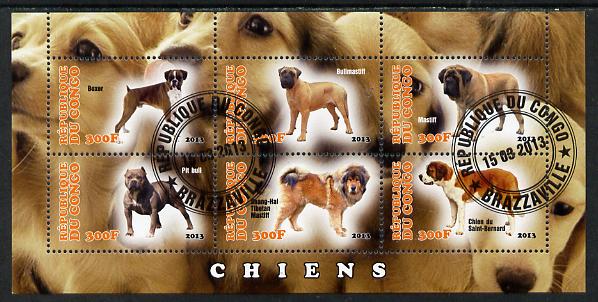 Congo 2013 Dogs #2 perf sheetlet containing six values fine cto used