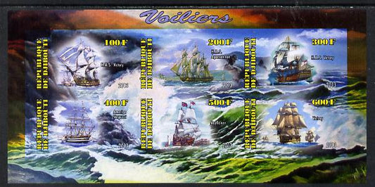 Djibouti 2013 Sailing Ships #1 imperf sheetlet containing 6 values unmounted mint