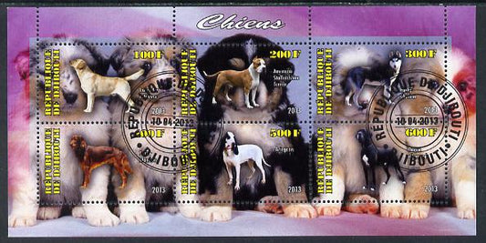 Djibouti 2013 Dogs #2 perf sheetlet containing 6 values cto used