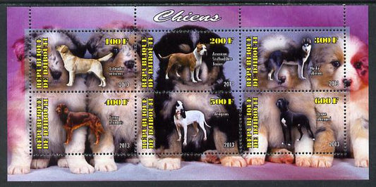 Djibouti 2013 Dogs #2 perf sheetlet containing 6 values unmounted mint