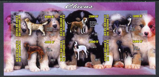 Djibouti 2013 Dogs #2 imperf sheetlet containing 6 values unmounted mint