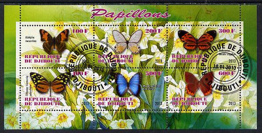 Djibouti 2013 Butterflies #4 perf sheetlet containing 6 values cto used