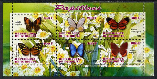 Djibouti 2013 Butterflies #4 perf sheetlet containing 6 values unmounted mint