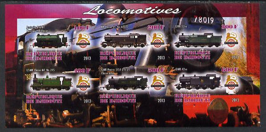 Djibouti 2013 British Steam Locomotives #2 imperf sheetlet containing 6 values unmounted mint