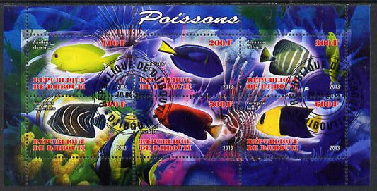 Djibouti 2013 Fish perf sheetlet containing 6 values cto used