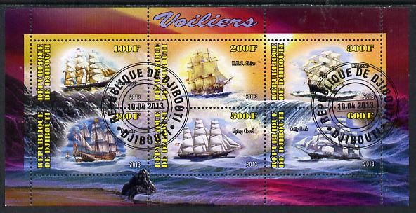 Djibouti 2013 Sailing Ships #2 perf sheetlet containing 6 values cto used