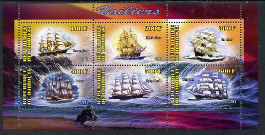 Djibouti 2013 Sailing Ships #2 perf sheetlet containing 6 values unmounted mint