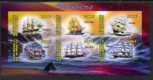 Djibouti 2013 Sailing Ships #2 imperf sheetlet containing 6 values unmounted mint