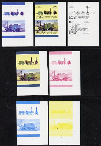 Bernera 1983 Locomotives #2 (Dublin & Kingstown Railway) 30p set of 7 se-tenant progressive proof pairs comprising the 4 individual colours plus 2, 3 and all 4 colour composites (7 proof pairs) unmounted mint*