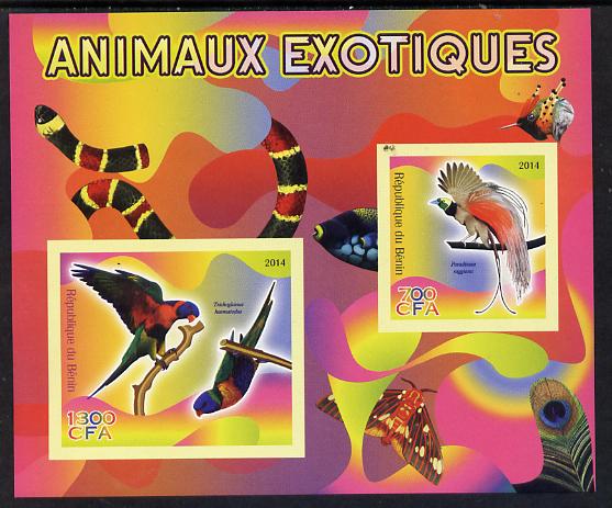 Benin 2014 Exotic Animals - Bird of Paradise & Lorikeet imperf sheetlet containing 2 values unmounted mint 