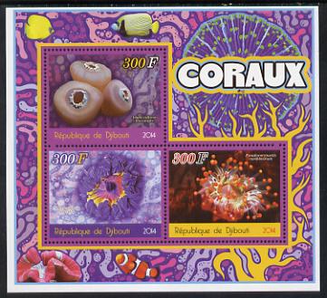 Djibouti 2014 Coral perf sheetlet containing three values unmounted mint