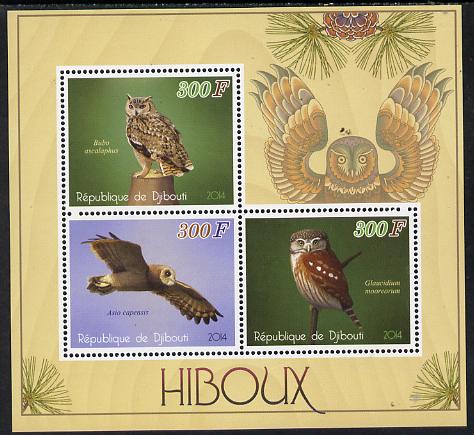 Djibouti 2014 Owls perf sheetlet containing 3 values unmounted mint 