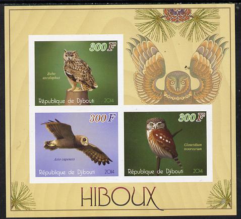 Djibouti 2014 Owls imperf sheetlet containing 3 values unmounted mint 