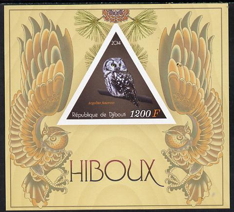 Djibouti 2014 Owls imperf s/sheet containing one triangular-shaped value unmounted mint 