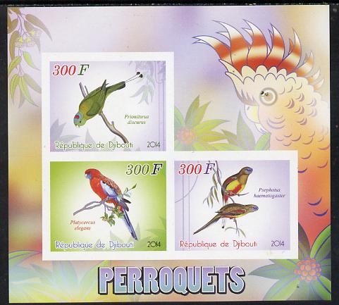 Djibouti 2014 Parrots imperf sheetlet containing 3 values unmounted mint 