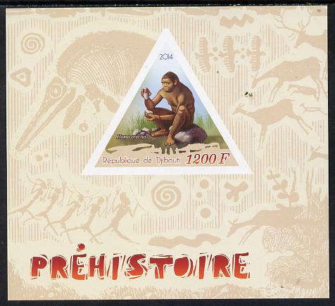 Djibouti 2014 Pre-historic imperf s/sheet containing one triangular-shaped value unmounted mint 