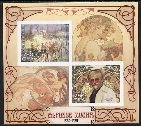 Benin 2014 Alfonse Mucha imperf sheetlet containing 2 values unmounted mint
