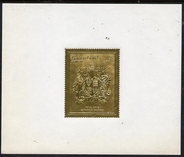 Bernera 1982 Royal Arms £8 Edward VI embossed in 22k gold foil self-adhesive proof unmounted mint 