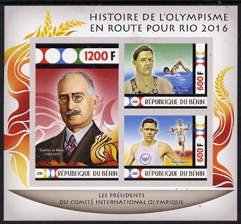 Benin 2015 Olympic History on Route to Rio 2016 #4 imperf sheetlet containing 3 values unmounted mint