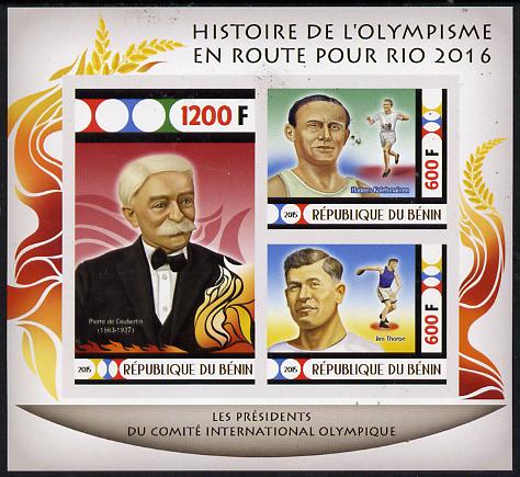 Benin 2015 Olympic History on Route to Rio 2016 #5 imperf sheetlet containing 3 values unmounted mint