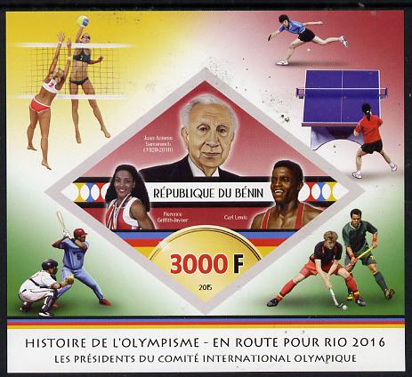 Benin 2015 Olympic History on Route to Rio 2016 #8 imperf deluxe sheet containing one diamond shaped value unmounted mint
