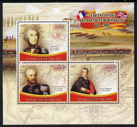 Djibouti 2015 Bicentenary of Battle of Waterloo perf sheetlet containing set of 3 unmounted mint 
