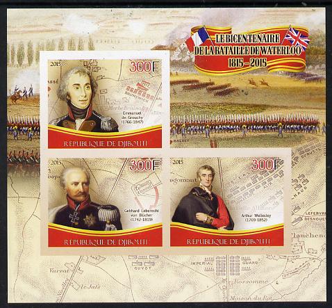 Djibouti 2015 Bicentenary of Battle of Waterloo imperf sheetlet containing set of 3 unmounted mint 