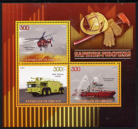 Djibouti 2015 FireFighting perf sheetlet containing set of 3 unmounted mint 