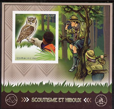 Congo 2015 Scouts & Owls imperf deluxe sheet #2 containing one value unmounted mint 