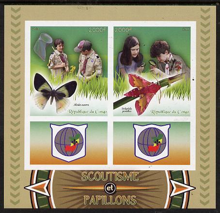 Congo 2015 Scouts & Butterflies imperf sheetlet containing 2 stamps & 2 labels unmounted mint 