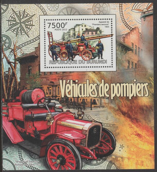 Burundi 2012 Fire Fighting Trucks perf souvenir sheet,containing 1 value unmounted mint.t.