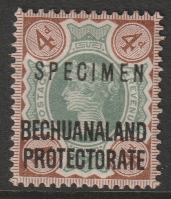 Bechuanaland 1902 Overprint on,GB 4d Jubilee overprinted SPECIMEN with gum but corner crease, only about 750 produced SG 64s