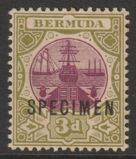 Bermuda 1902 Dry Dock 3d overprinted SPECIMEN with gum but light overall toning, only about 750 produced SG 33s