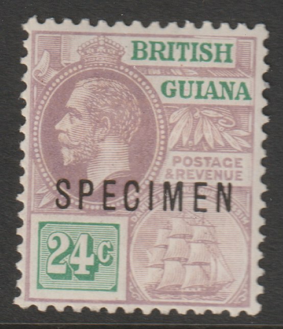 British Guiana 1921 KG5 Script 24c purple & green overprinted SPECIMEN fine with gum and only about 400 produced SG 278s