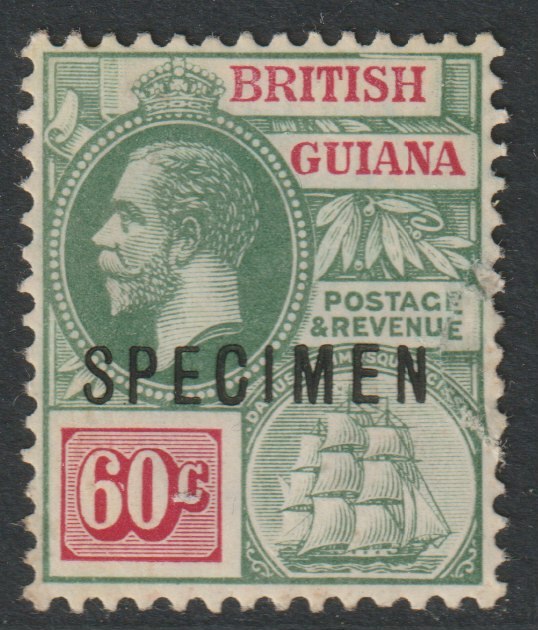British Guiana 1921 KG5 Script 60c green & rosine overprinted SPECIMEN fine with gum and only about 400 produced SG 280s