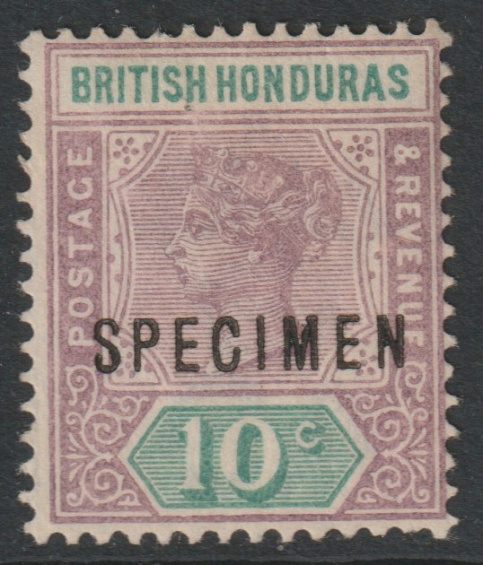 British Honduras 1891 QV Key Plate 10c mauve & green overprinted SPECIMEN without gum and only about 750 produced SG 57s