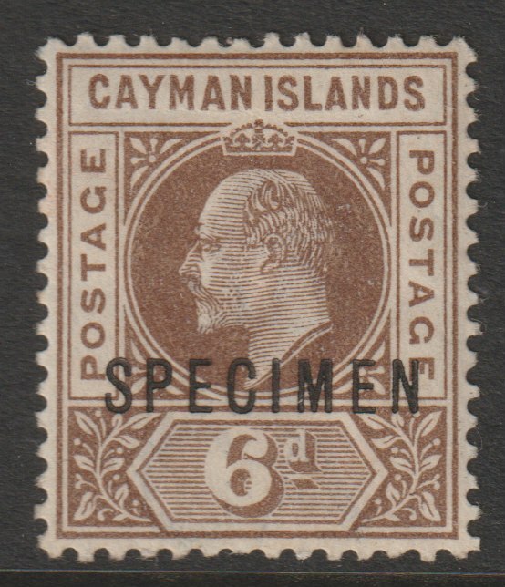 Cayman Islands 1902 KE7 Key Plate Crown CA 6d brown overprinted SPECIMEN with gum and only about 750 produced SG 6s