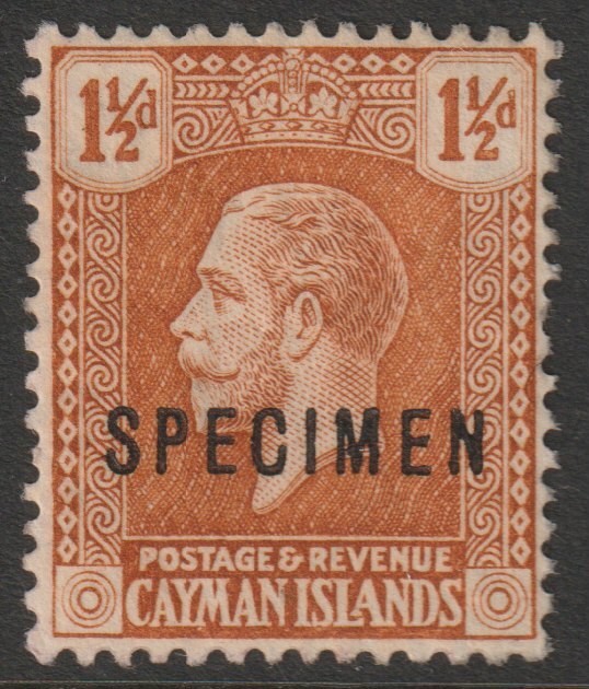 Cayman Islands 1921 KG5 1.5d orange-brown overprinted SPECIMEN fine with gum and only about 400 produced SG 72s