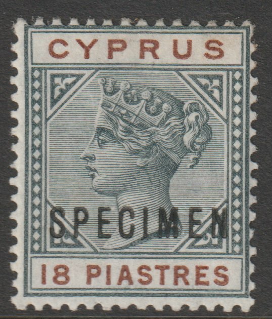Cyprus 1894 QV Key Plate 18pi overprinted SPECIMEN with gum and only about 750 produced SG 48s