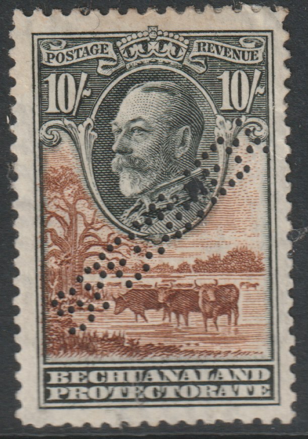 Bechuanaland 1932 KG5 Baobab Tree 10s perforated SPECIMEN without gum and damage through perfn, just over 400 produced SG 110s