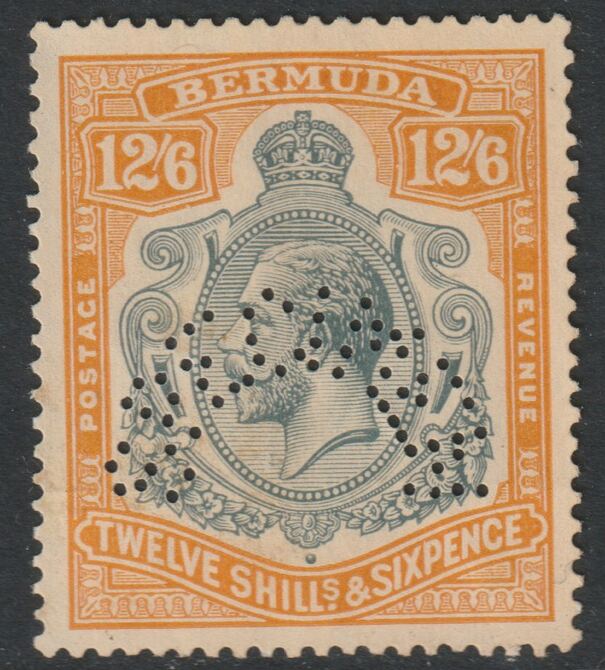 Bermuda 1924 KG5 Multiple Script 12s6d perforated SPECIMEN without gum, only about 400 produced, SG 93s